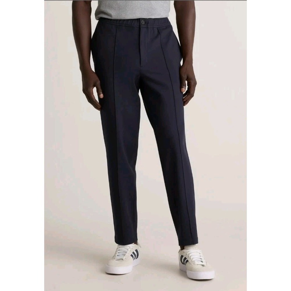 Quince 4-Way Stretch Knit Pintuck Trouser Pants Mens XL Navy Ponte Wrinkle Free